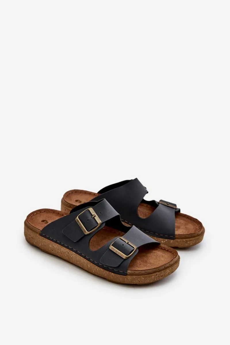 Online Lekkie Wygodne Klapki Męskie Z Klamrami MT000016 Granatowe Męskie Klapki Męskie Klasyczne