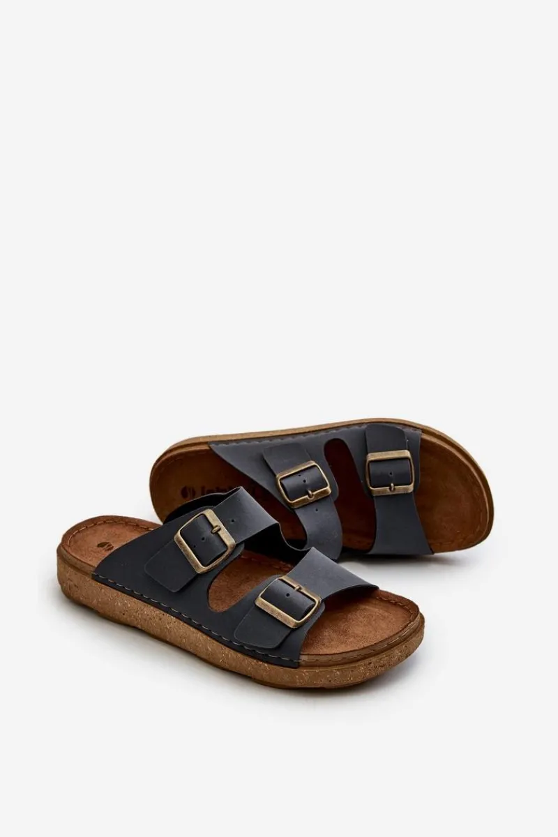 Online Lekkie Wygodne Klapki Męskie Z Klamrami MT000016 Granatowe Męskie Klapki Męskie Klasyczne