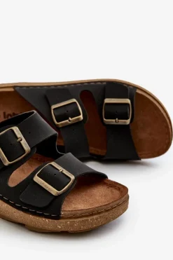 Sale INBLU Lekkie Wygodne Klapki Męskie Z Klamrami MT000016 Czarne Czarny