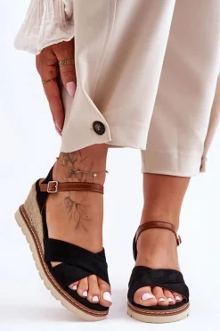 Clearance Lekkie Zamszowe Sandały Na Koturnie Czarne Celine Damskie Sandały Na Koturnie