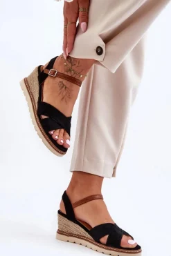 Clearance Lekkie Zamszowe Sandały Na Koturnie Czarne Celine Damskie Sandały Na Koturnie