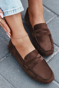 New Loafersy Mokasyny Damskie Płaskie Ciemnobrązowe Roseline Damskie Loafersy Damskie|Mokasyny Damskie Zamszowe