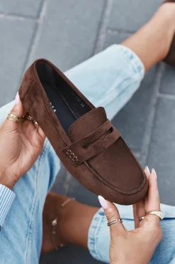 New Loafersy Mokasyny Damskie Płaskie Ciemnobrązowe Roseline Damskie Loafersy Damskie|Mokasyny Damskie Zamszowe