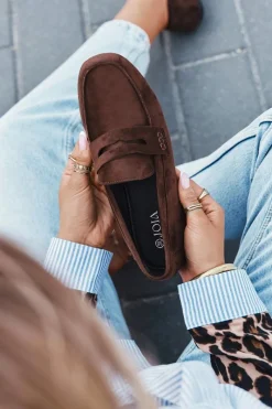 New Loafersy Mokasyny Damskie Płaskie Ciemnobrązowe Roseline Damskie Loafersy Damskie|Mokasyny Damskie Zamszowe