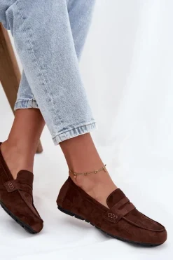 New Loafersy Mokasyny Damskie Płaskie Ciemnobrązowe Roseline Damskie Loafersy Damskie|Mokasyny Damskie Zamszowe