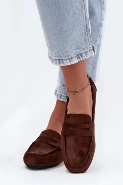 New Loafersy Mokasyny Damskie Płaskie Ciemnobrązowe Roseline Damskie Loafersy Damskie|Mokasyny Damskie Zamszowe