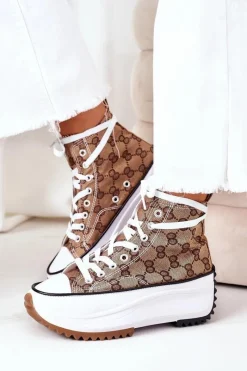 Online Logowane Trampki Na Platformie Brązowe Electric Love Damskie Trampki Damskie Wysokie