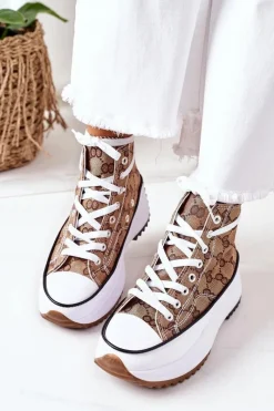 Online Logowane Trampki Na Platformie Brązowe Electric Love Damskie Trampki Damskie Wysokie