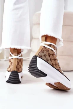 Online Logowane Trampki Na Platformie Brązowe Electric Love Damskie Trampki Damskie Wysokie