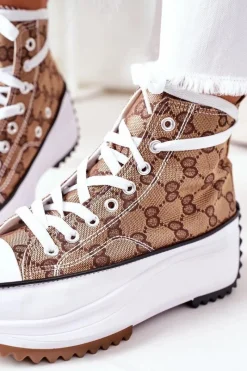 Online Logowane Trampki Na Platformie Brązowe Electric Love Damskie Trampki Damskie Wysokie