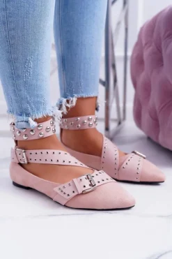 Best Lu Boo | Baleriny W Szpic Paski Nity Pudrowy Róż Esteria Damskie Baleriny Klasyczne