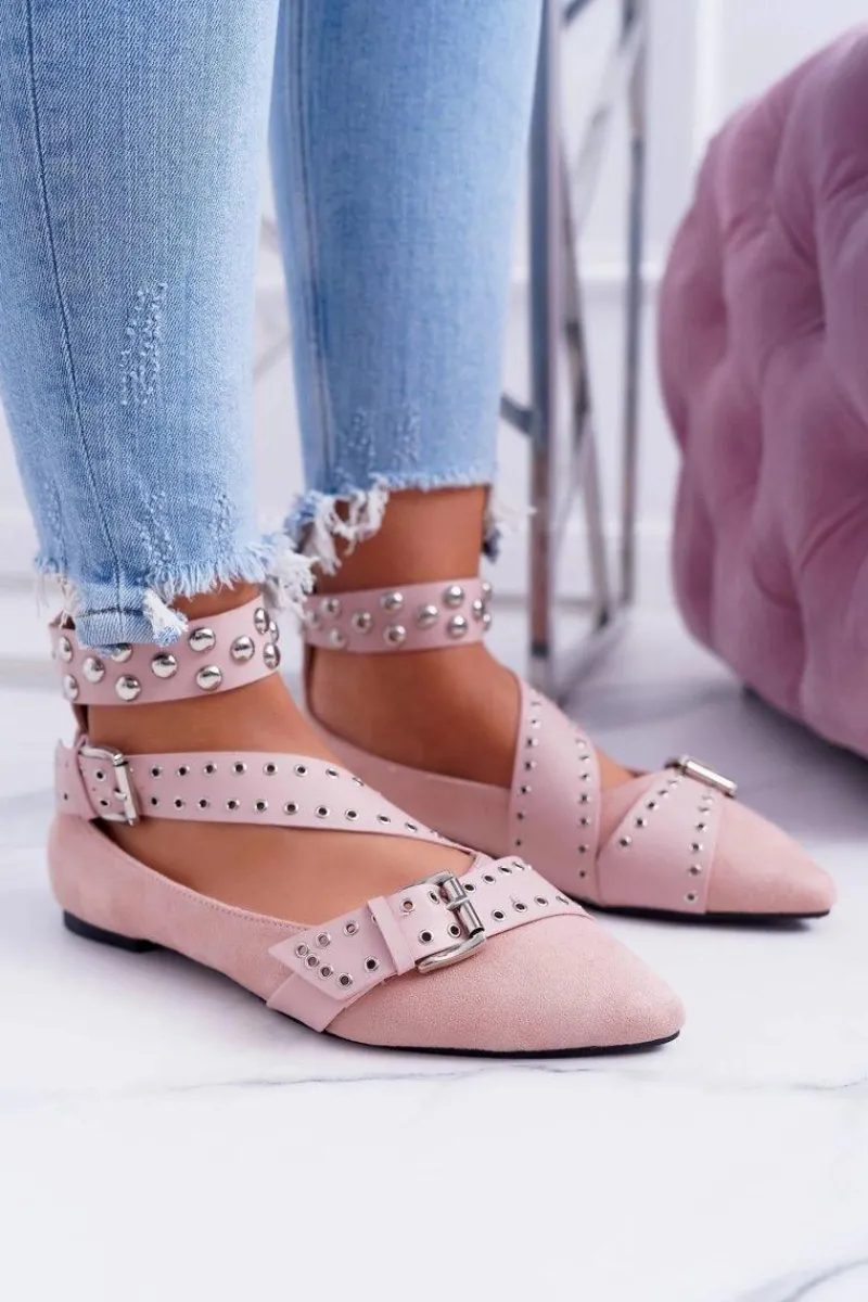 Best Lu Boo | Baleriny W Szpic Paski Nity Pudrowy Róż Esteria Damskie Baleriny Klasyczne