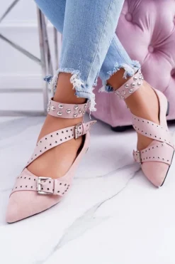 Best Lu Boo | Baleriny W Szpic Paski Nity Pudrowy Róż Esteria Damskie Baleriny Klasyczne