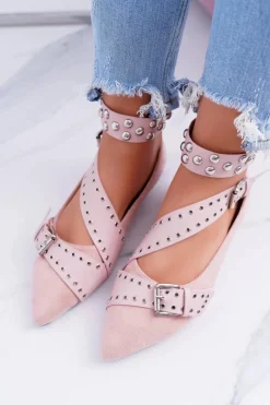 Best Lu Boo | Baleriny W Szpic Paski Nity Pudrowy Róż Esteria Damskie Baleriny Klasyczne