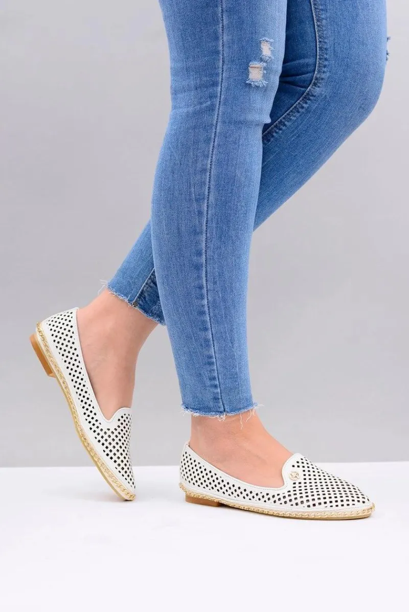 Baleriny Klasyczne>Boto Lu Boo | Białe Ażurowe Balerinki Lordsy Stylish