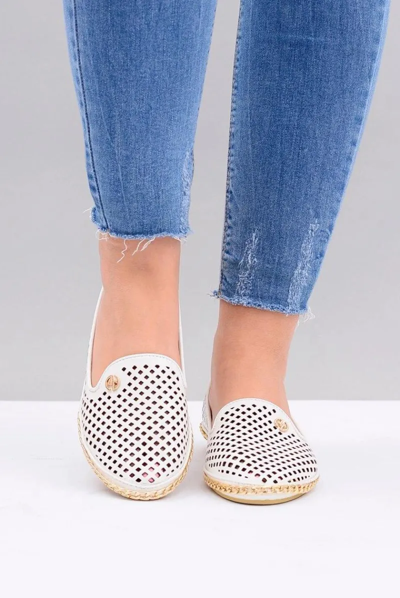 Baleriny Klasyczne>Boto Lu Boo | Białe Ażurowe Balerinki Lordsy Stylish