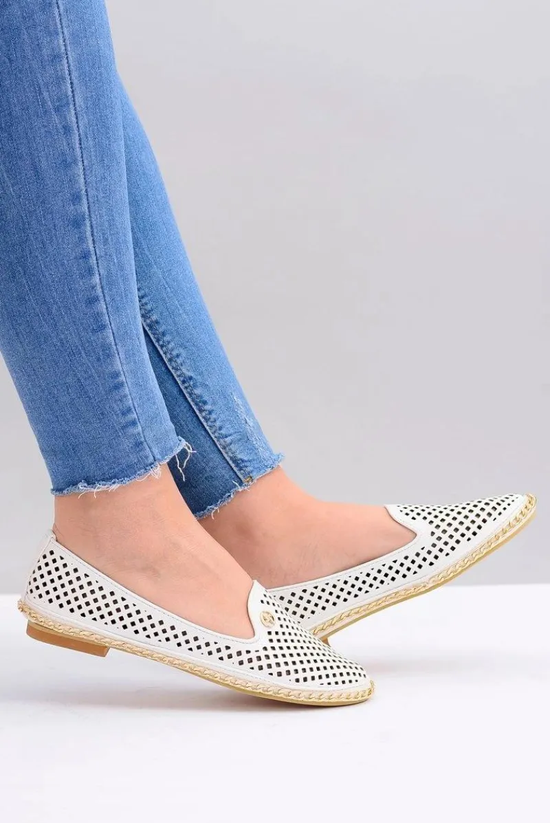 Baleriny Klasyczne>Boto Lu Boo | Białe Ażurowe Balerinki Lordsy Stylish