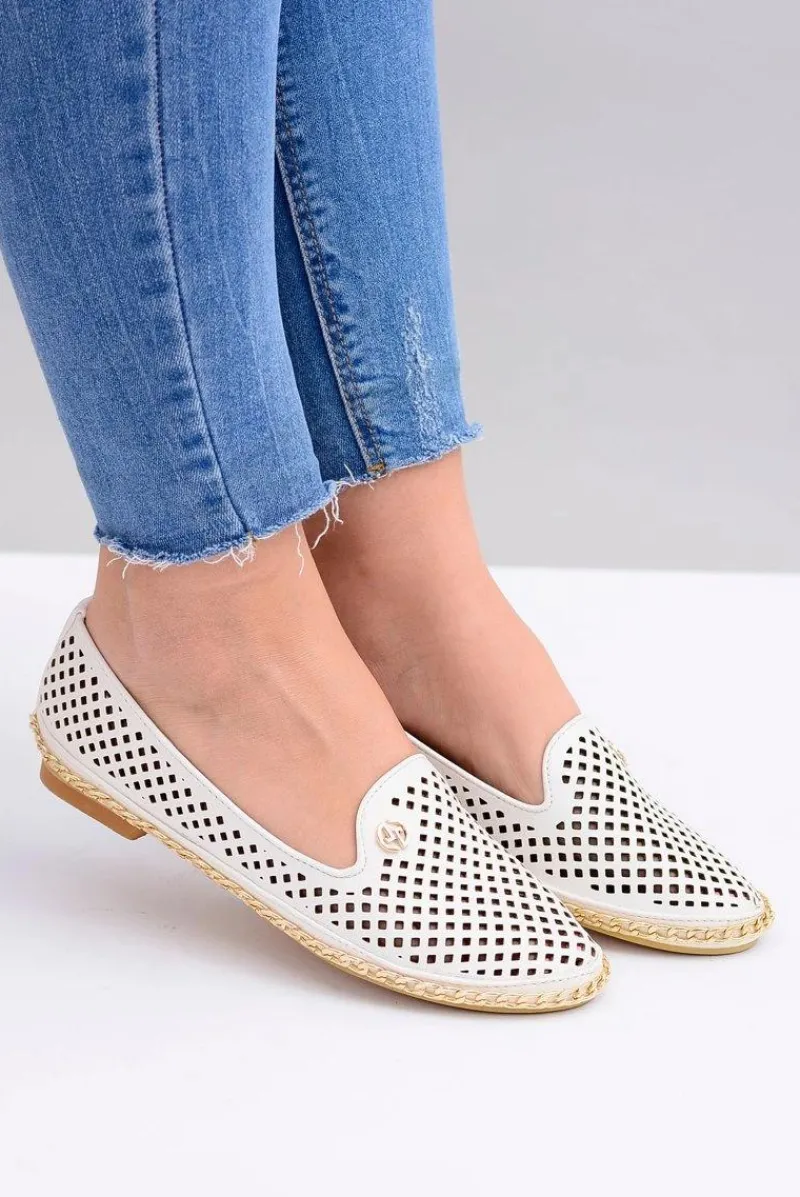 Baleriny Klasyczne>Boto Lu Boo | Białe Ażurowe Balerinki Lordsy Stylish