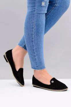 Sale Lu Boo | Czarne Ażurowe Balerinki Lordsy Stylish Damskie Baleriny Klasyczne