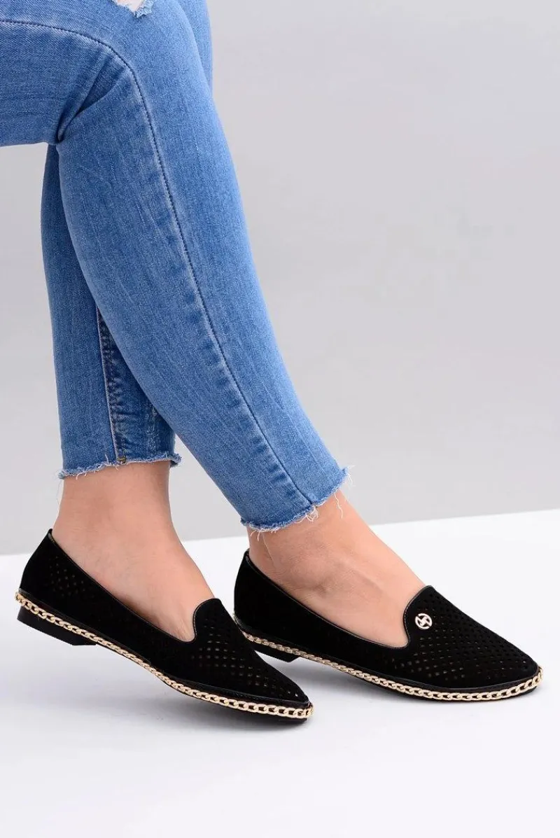 Sale Lu Boo | Czarne Ażurowe Balerinki Lordsy Stylish Damskie Baleriny Klasyczne