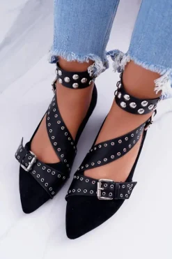 Sale Boto Lu Boo | Czarne Baleriny Paski Nity W Szpic Esteria