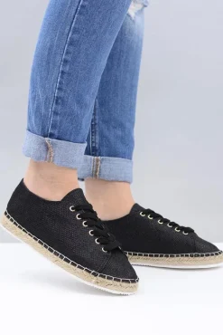 Czarne Espadryle>Boto Lu Boo | Czarne Brokatowe Lniane Espadryle Fairy