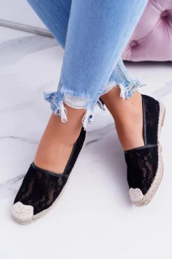 New Boto Lu Boo | Czarne Koronkowe Espadryle Tenisówki Hilary