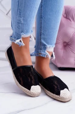 New Boto Lu Boo | Czarne Koronkowe Espadryle Tenisówki Hilary