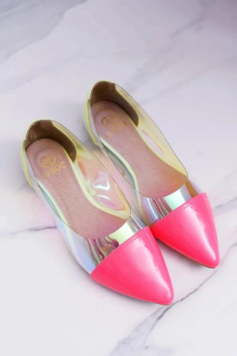 Baleriny Klasyczne>Boto Lu Boo | Transparentne Holograficzne Balerinki W Szpic Fluo