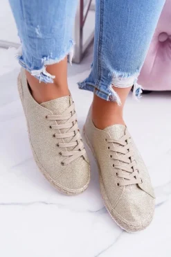 Online Lu Boo | Złote Brokatowe Lniane Espadryle Fairy Damskie Czarne Espadryle