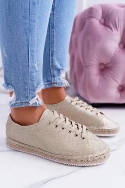 Online Lu Boo | Złote Brokatowe Lniane Espadryle Fairy Damskie Czarne Espadryle