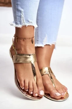 Sandały Gumowe|Sandały Płaskie>Boto Lu Boo | Złote Lustrzane Sandały Japonki Nora II gat.