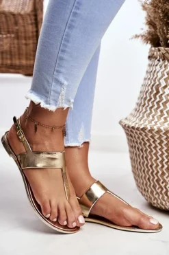 Sandały Gumowe|Sandały Płaskie>Boto Lu Boo | Złote Lustrzane Sandały Japonki Nora II gat.