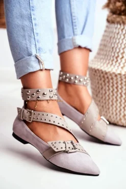 Clearance Lu Boo Baleriny W Szpic Paski Nity Szare Esteria Damskie Baleriny Klasyczne