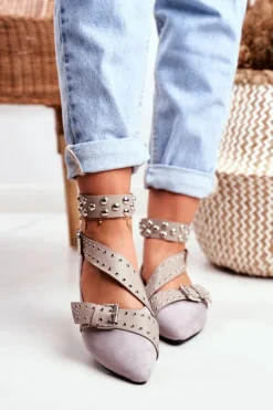 Clearance Lu Boo Baleriny W Szpic Paski Nity Szare Esteria Damskie Baleriny Klasyczne