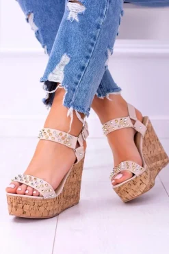 Sandały Na Koturnie>Boto Lu Boo Beżowe Damskie Sandały Na Koturnie Ćwieki Valeria