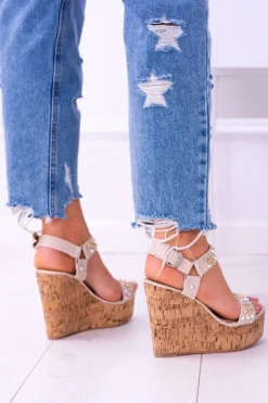 Sandały Na Koturnie>Boto Lu Boo Beżowe Damskie Sandały Na Koturnie Ćwieki Valeria