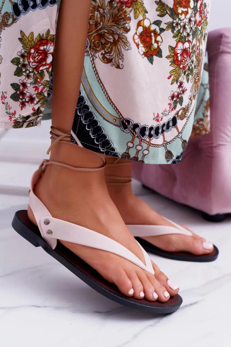 Hot Lu Boo Beżowe Wiązane Sandały Japonki Meliski Florence Damskie Sandały Gumowe|Sandały Płaskie