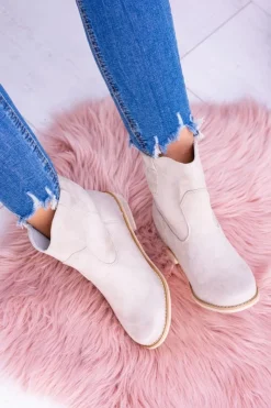 Brązowe I Beżowe Botki|Botki Płaskie>Boto Lu Boo Beżowe Wsuwane Botki Za Kostkę Trinity