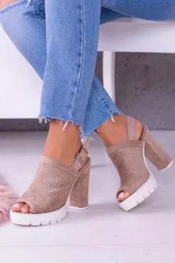 Sandały Na Obcasie>Boto Lu Boo Beżowe Zamszowe Sandały na Słupku Emare