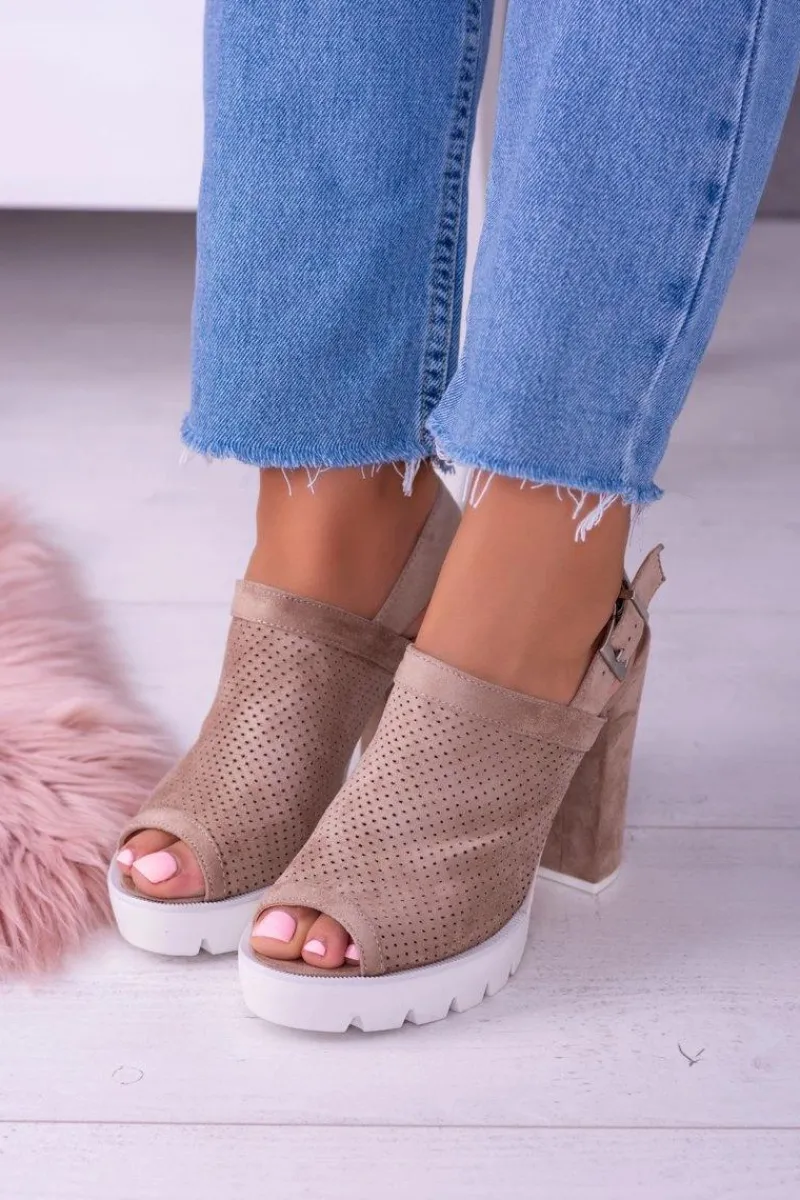 Sandały Na Obcasie>Boto Lu Boo Beżowe Zamszowe Sandały na Słupku Emare