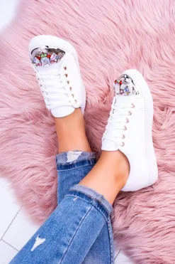 Best Boto Lu Boo Białe Trampki z Błyszczącymi Kryształami