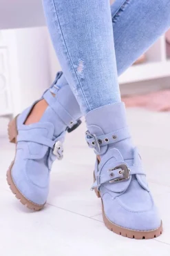 Online Boto Lu Boo Błękitne Zamszowe Botki Z Wycięciami Rock Girl