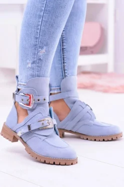 Online Boto Lu Boo Błękitne Zamszowe Botki Z Wycięciami Rock Girl