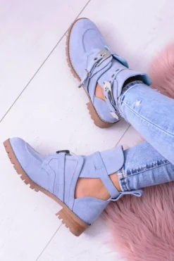 Online Boto Lu Boo Błękitne Zamszowe Botki Z Wycięciami Rock Girl