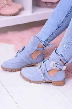 Online Boto Lu Boo Błękitne Zamszowe Botki Z Wycięciami Rock Girl