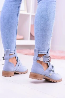 Online Boto Lu Boo Błękitne Zamszowe Botki Z Wycięciami Rock Girl