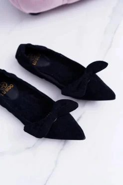 Clearance Boto LU BOO Czarne Balerinki Moments z Odpinaną Kokardą