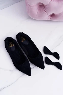 Clearance Boto LU BOO Czarne Balerinki Moments z Odpinaną Kokardą