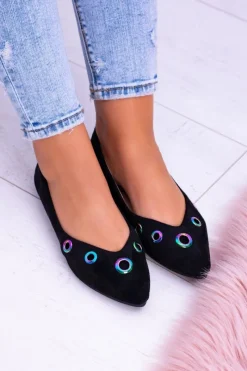 Online Lu Boo Czarne Baleriny W Szpic Benzynowe Oczka Octavia Damskie Baleriny Klasyczne